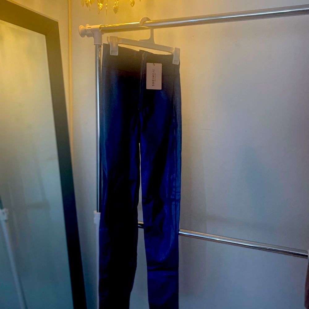 Electric Blue Bodycon Pants with Zipper in Front